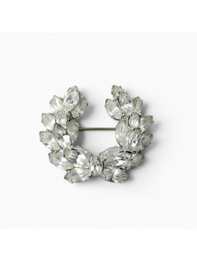 Vintage Rhinestone Brooch Laurel Wreath Clear Navette Rhinestones Silvertone